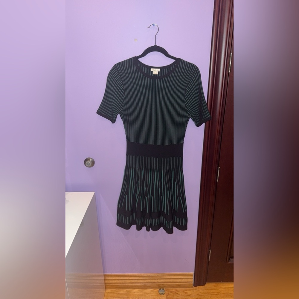 Shoshanna Black and Green Striped Mini Dress